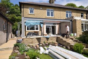 Orangery extension build in progress for large home