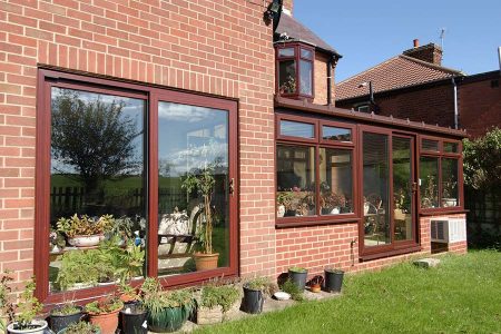 uPVC sliding patio door in rosewood with thermally efficient build